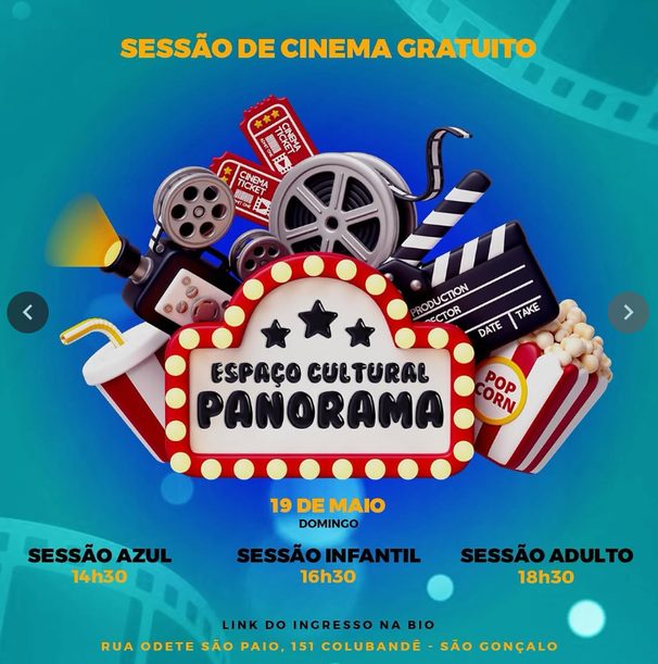 Cartaz anunciando sessão azul, infantil e adulto no Cineclube Panorama