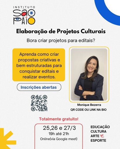 Cartaz do curso online Elaboração de Projetos Culturais