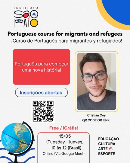 Cartaz do curso de Português para migrantes e refugiados