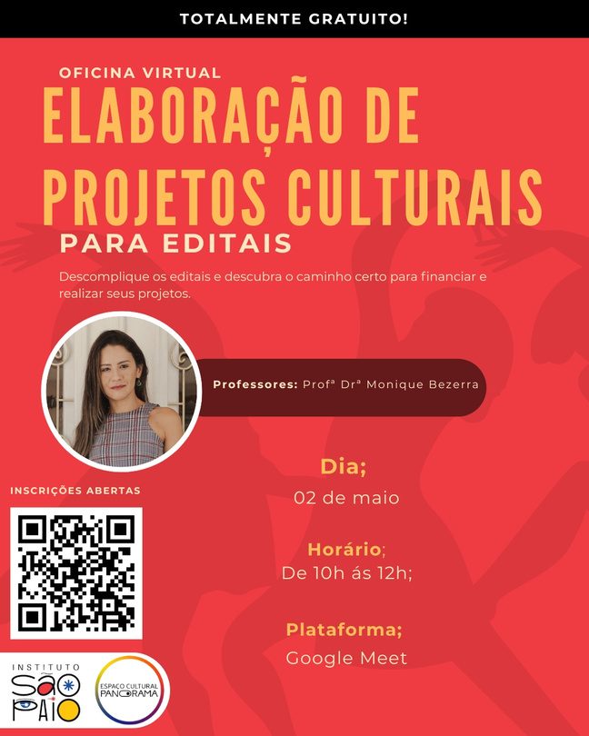 Cartaz da oficina virtual Elaboração de Projetos Culturais para Editais